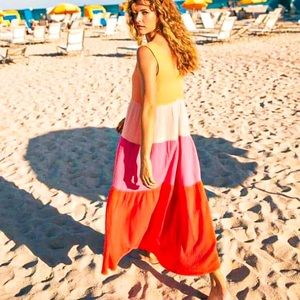 Marine Layer Corinne Maxi Dress in Pink Colorblock
